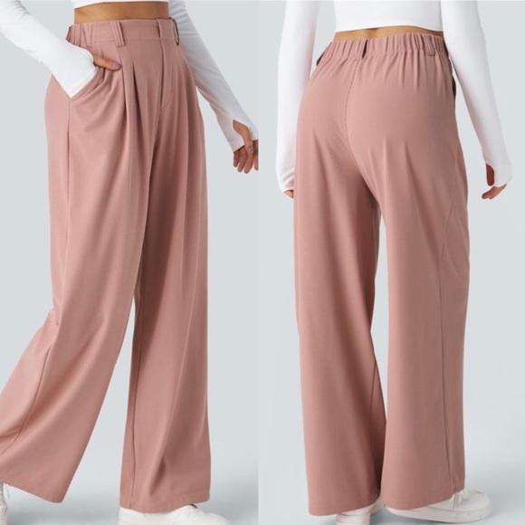 New Halara Flex™ High Waist Wide Leg Waffle Work Pants Rose Tan - Picture 1 of 10
